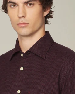 Camicia Nerano bourdeaux Pied de Poule in Flanella
