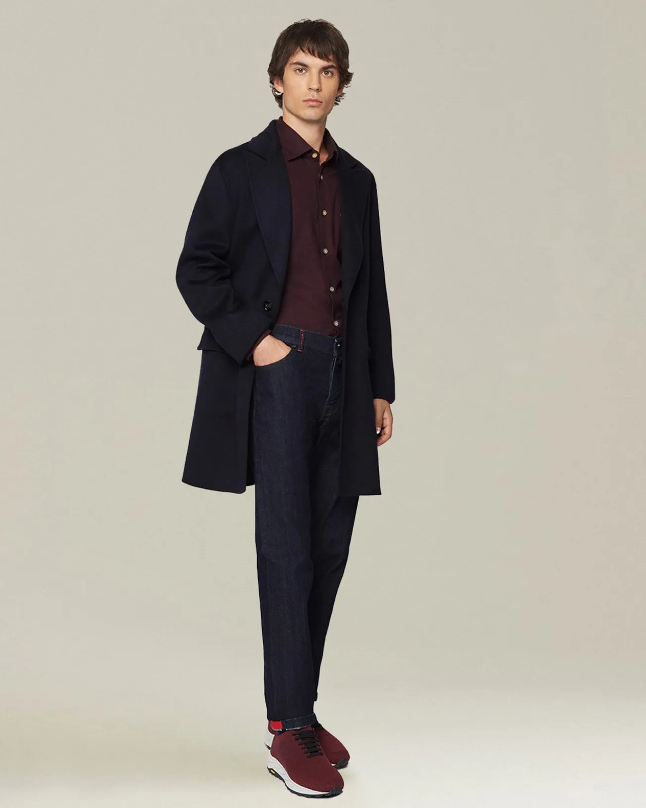 Camicia Nerano bourdeaux Pied de Poule in Flanella