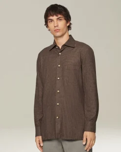 Camicia Nerano marrone Pied de Poule in Flanella