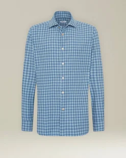 Camicia Quadri azzurra in flanella di cotone