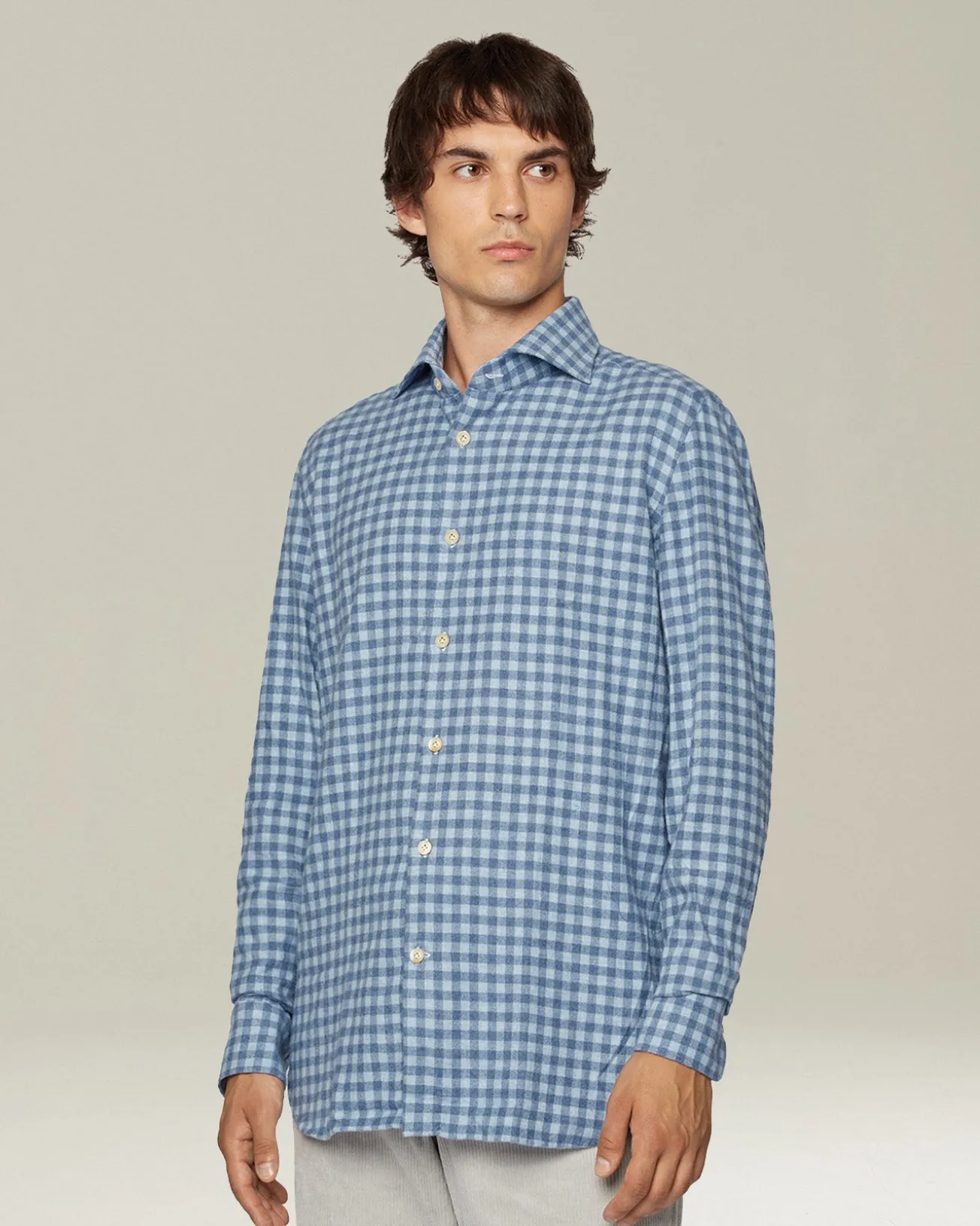 Camicia Quadri azzurra in flanella di cotone