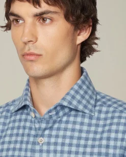 Camicia Quadri azzurra in flanella di cotone