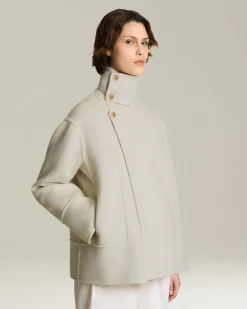 Cappotto donna in Cashmere con collo chiusura asimmetrica