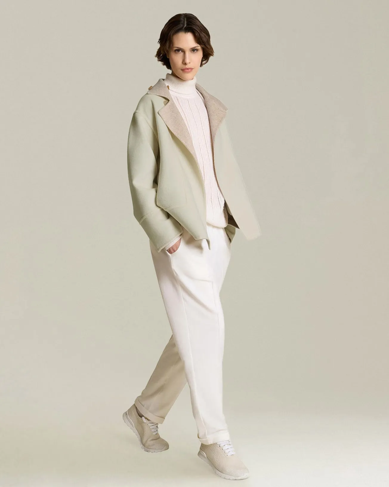 Cappotto donna in Cashmere con collo chiusura asimmetrica