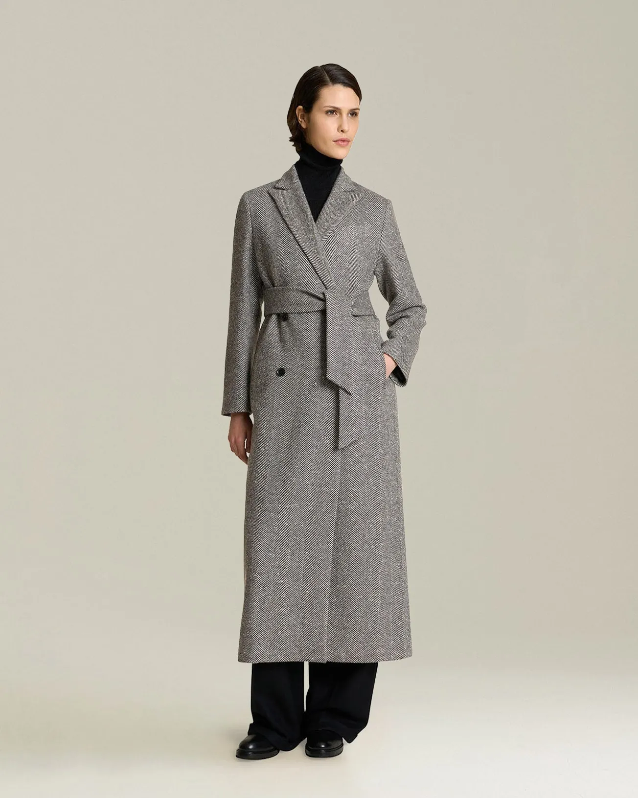 Cappotto in Cashmere lungo con cintura grigio