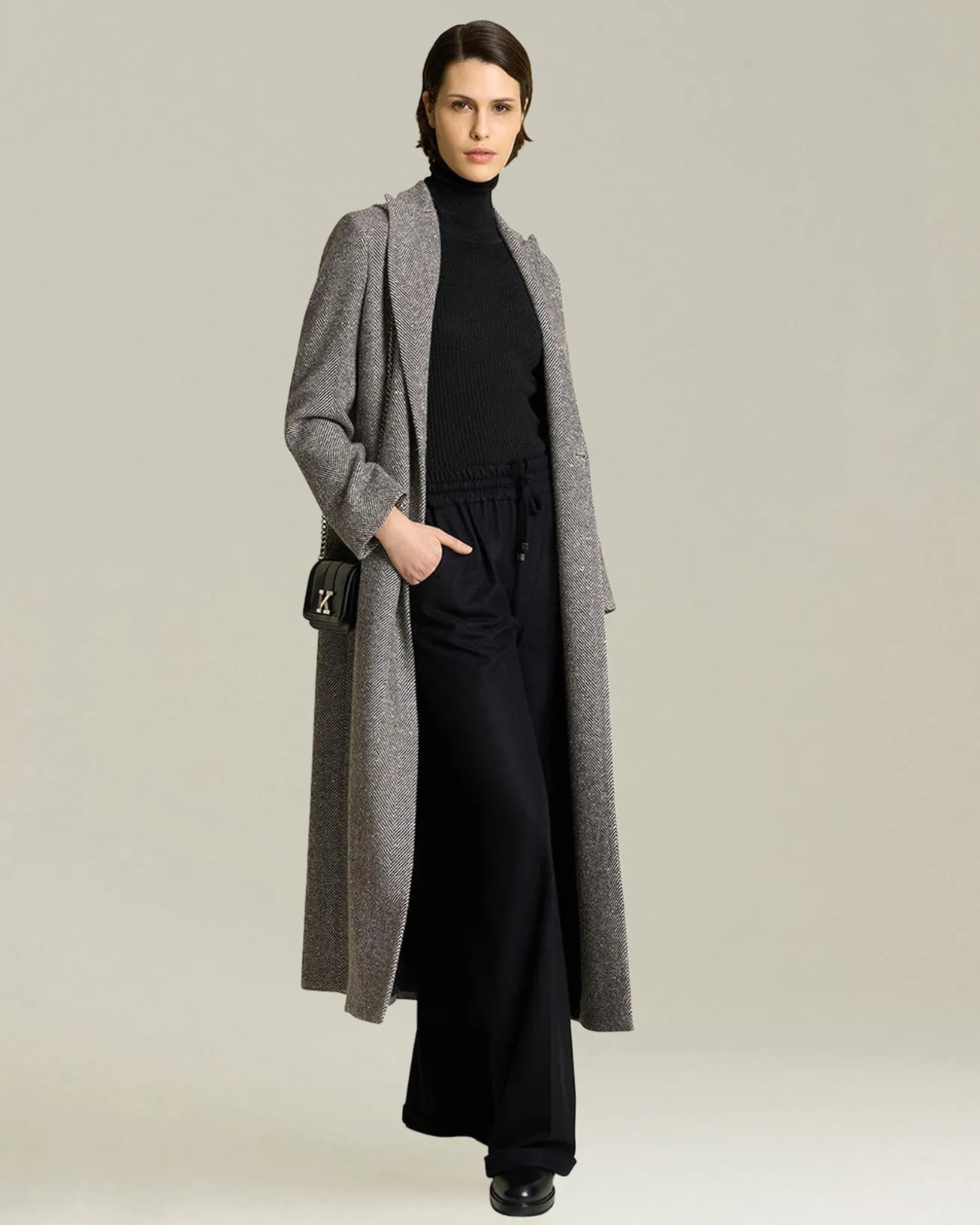 Cappotto in Cashmere lungo con cintura grigio