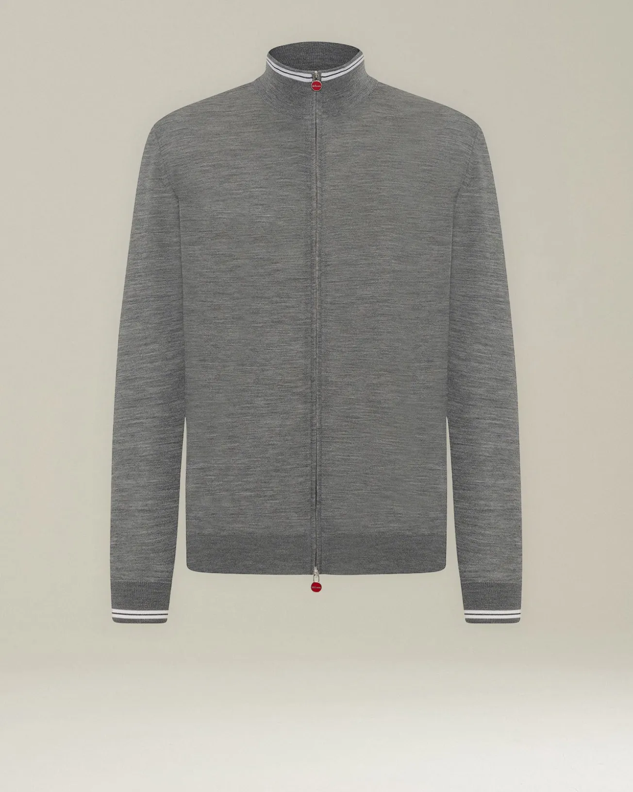 Cardigan con zip grigio e bianco in filato di lana