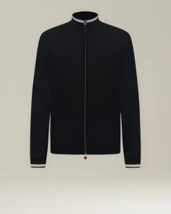 Cardigan con zip nero e bianco in filato di lana