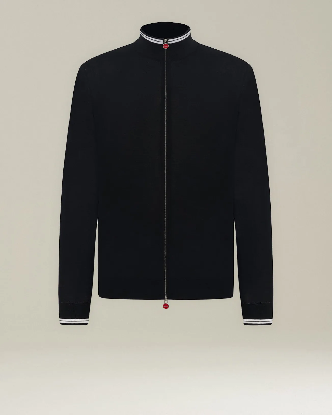 Cardigan con zip nero e bianco in filato di lana