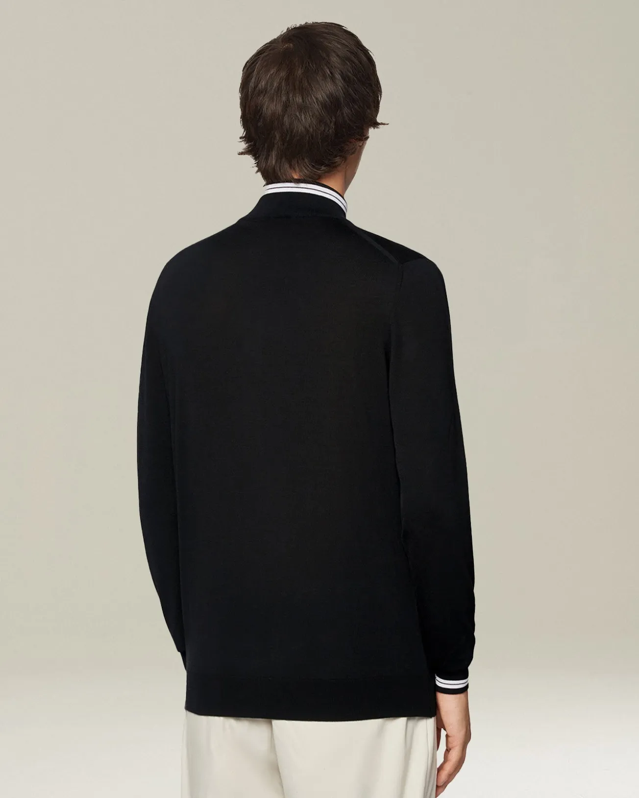 Cardigan con zip nero e bianco in filato di lana