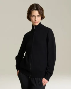 Cardigan donna con zip nero 100% Cashmere