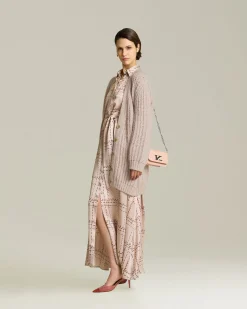 Cardigan scollo a V trecce in Cashmere e Seta