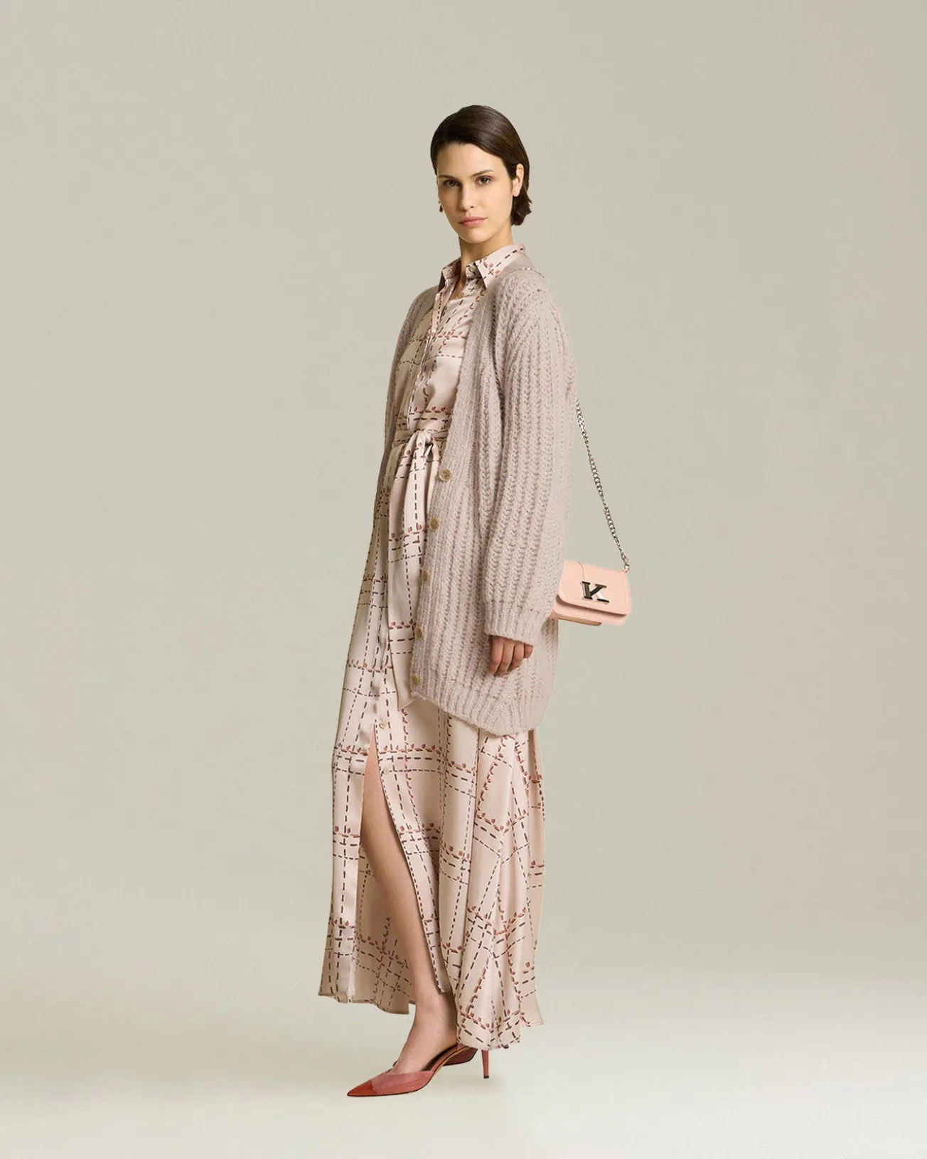 Cardigan scollo a V trecce in Cashmere e Seta