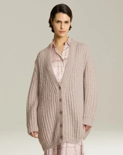 Cardigan scollo a V trecce in Cashmere e Seta