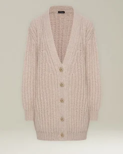 Cardigan scollo a V trecce in Cashmere e Seta
