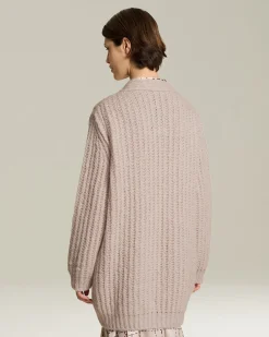 Cardigan scollo a V trecce in Cashmere e Seta