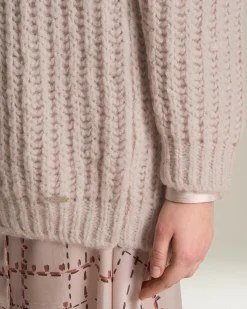 Cardigan scollo a V trecce in Cashmere e Seta