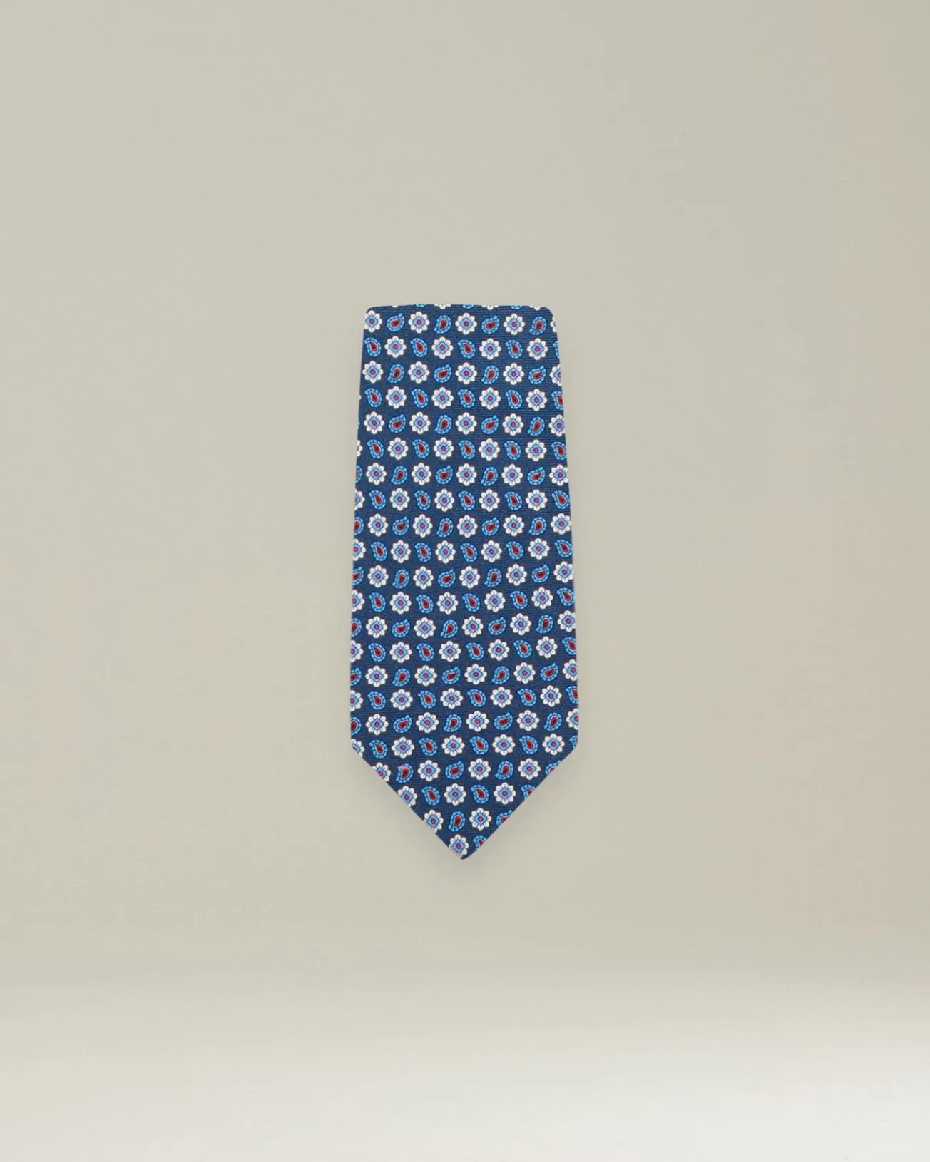 Cravatta fantasia paisley azzurra in Pura Seta