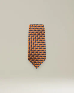 Cravatta fantasia paisley arancio in Pura Seta