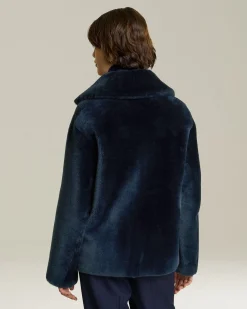 Giacca donna doppiopetto in Shearling blu