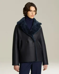 Giacca donna doppiopetto in Shearling blu