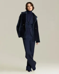 Giacca donna doppiopetto in Shearling blu