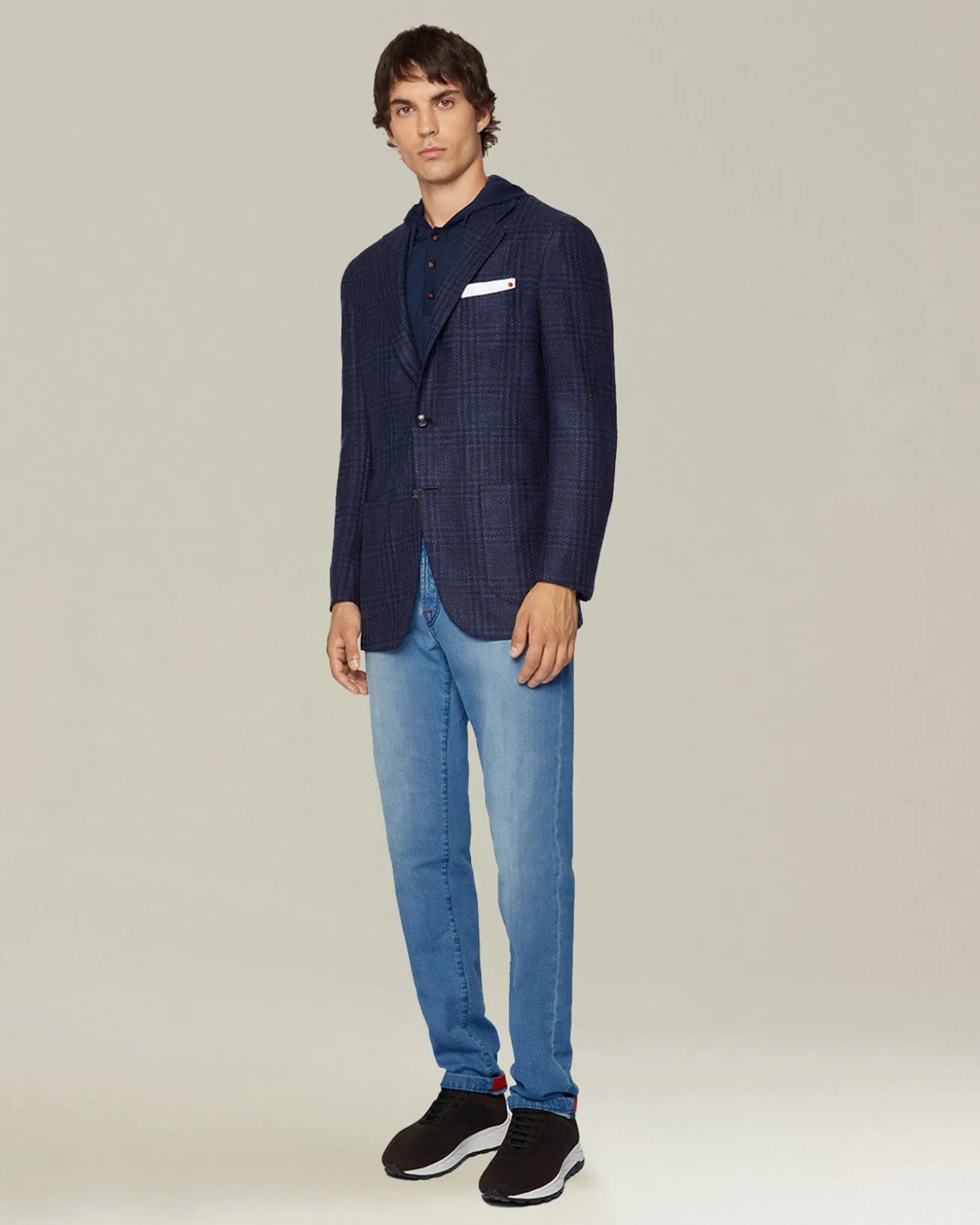 Giacca uomo a quadri blu in blend di lana vergine