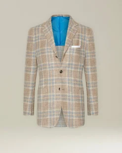 Giacca uomo a quadri grigia e beige in blend di lana vergine