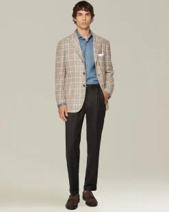 Giacca uomo a quadri grigia e beige in blend di lana vergine
