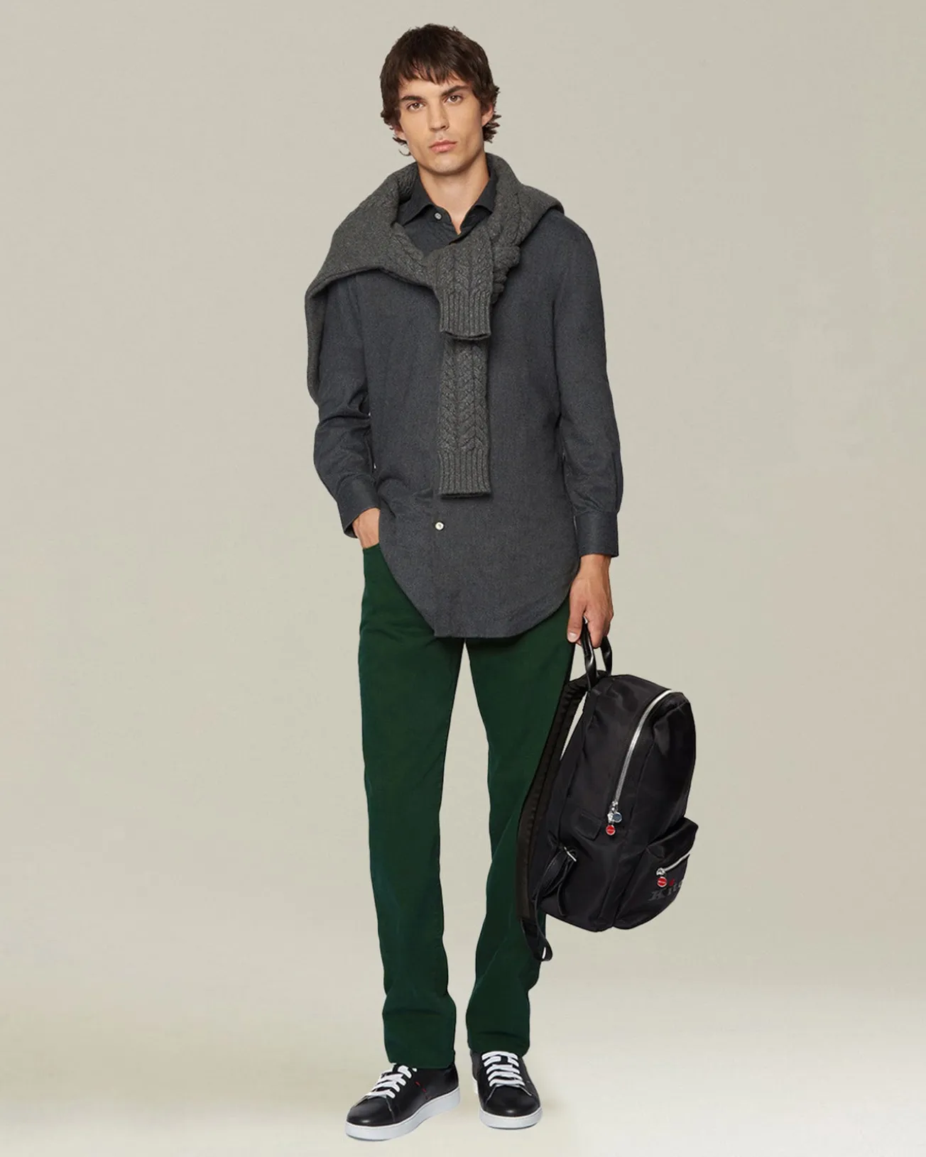 Jeans uomo Sartoriale in Denim e Cashmere verde pino