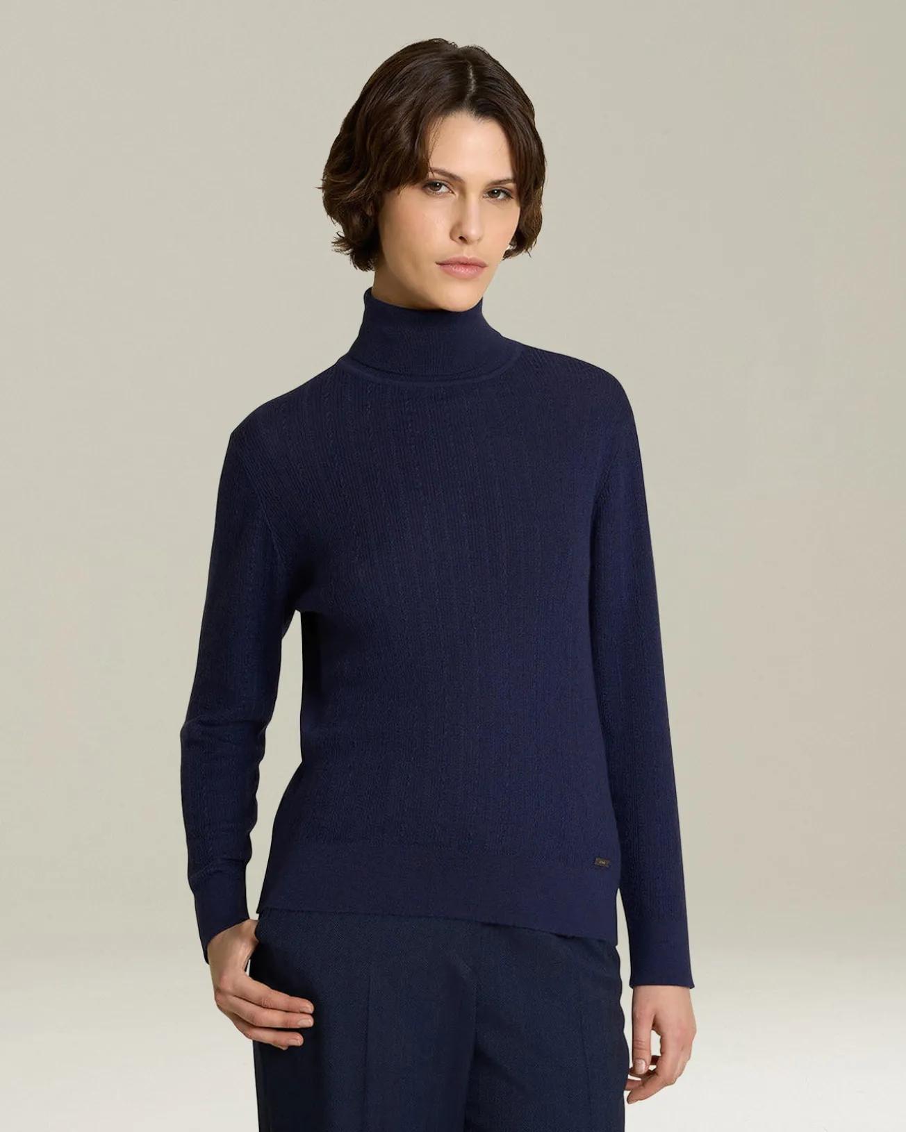 Lupetto donna in cashmere e seta blu navy