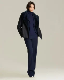 Lupetto donna in cashmere e seta blu navy