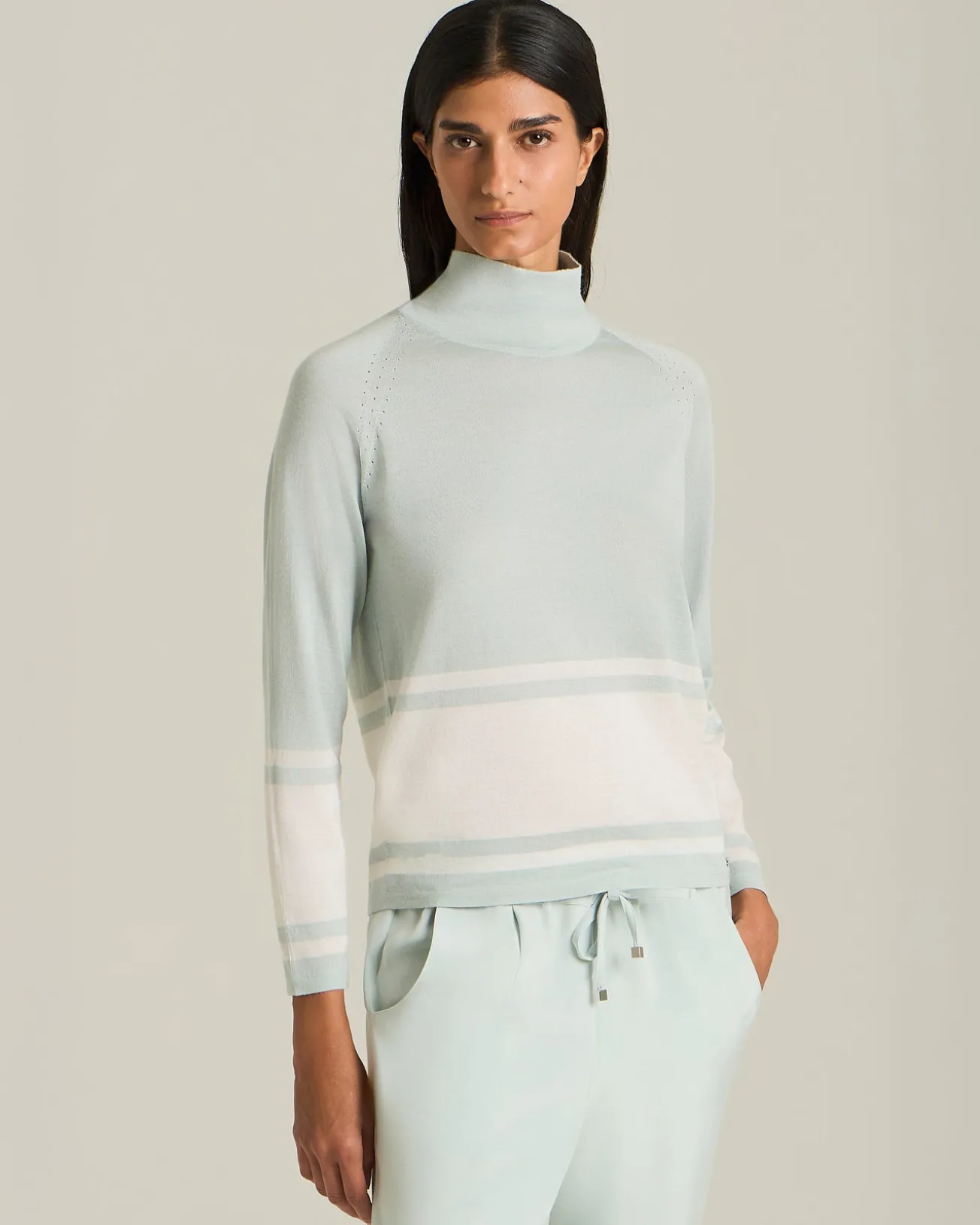MAGLIA COLLO ALTO COLOUR-BLOCK IN CASHMERE E SETA