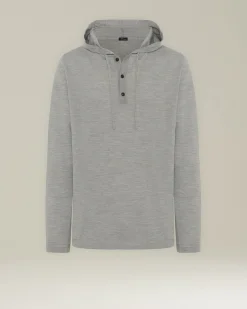 Maglia con cappuccio in cashmere e seta grigio melange