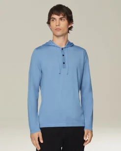Maglia con cappuccio in cashmere e seta celeste