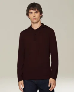 Maglia con cappuccio in cashmere e seta bourdeaux