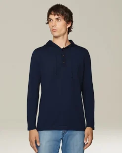 Maglia con cappuccio in cashmere e seta blu