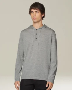 Maglia con cappuccio in cashmere e seta grigio melange