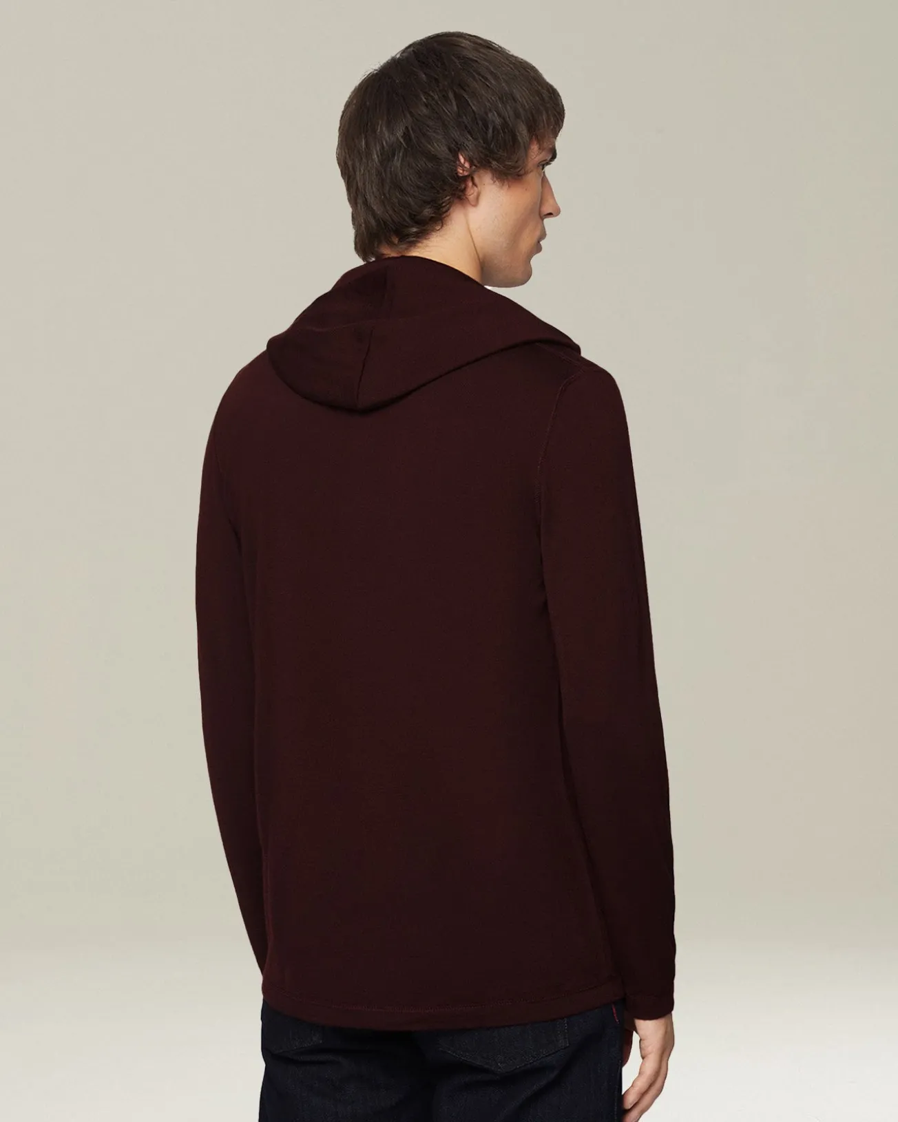 Maglia con cappuccio in cashmere e seta bourdeaux