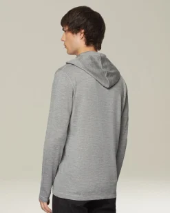 Maglia con cappuccio in cashmere e seta grigio melange