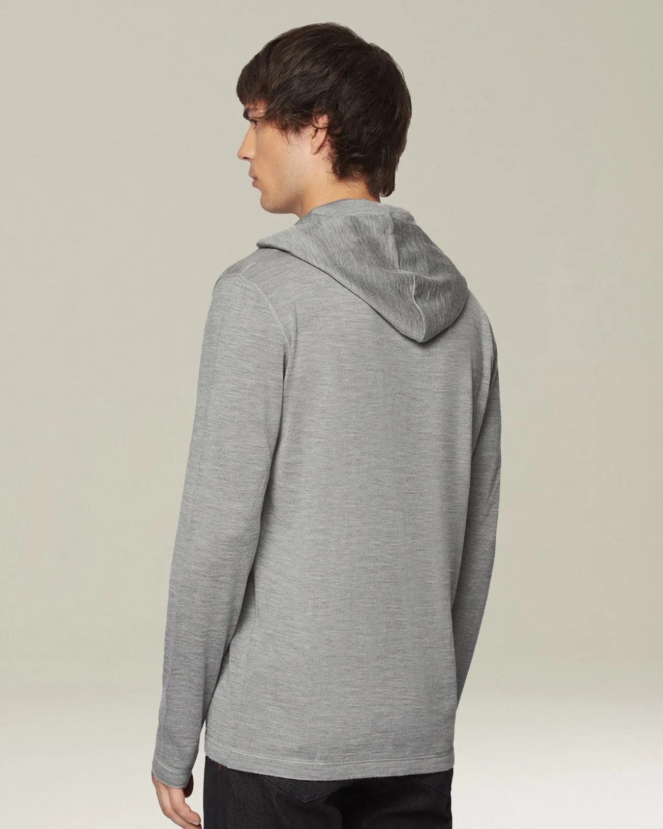 Maglia con cappuccio in cashmere e seta grigio melange