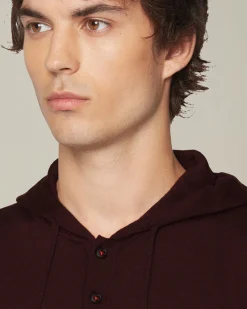 Maglia con cappuccio in cashmere e seta bourdeaux