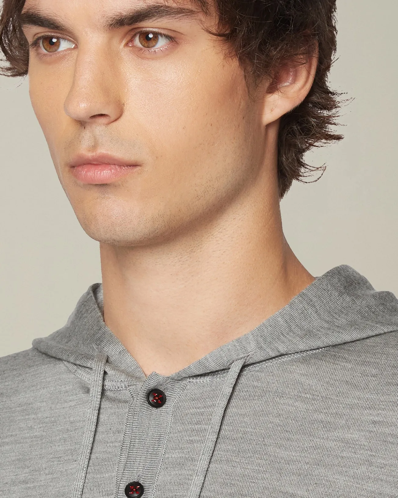 Maglia con cappuccio in cashmere e seta grigio melange