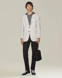 Maglia con cappuccio in cashmere e seta grigio melange