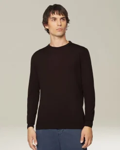 Maglia girocollo filato lana 14 micron marrone