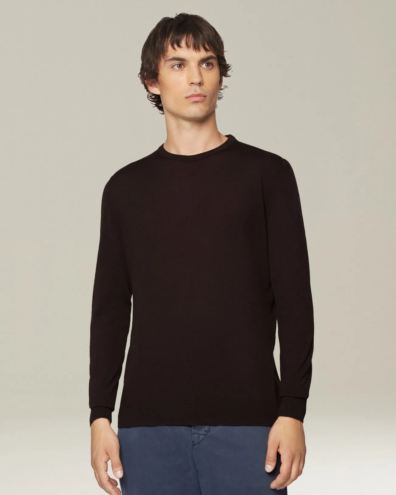 Maglia girocollo filato lana 14 micron marrone