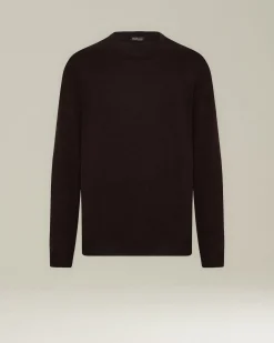 Maglione girocollo in cashmere e seta marrone