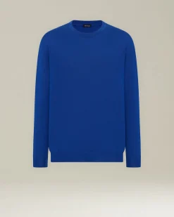 Maglione girocollo in cashmere e seta azzurro elettrico