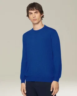 Maglione girocollo in cashmere e seta azzurro elettrico