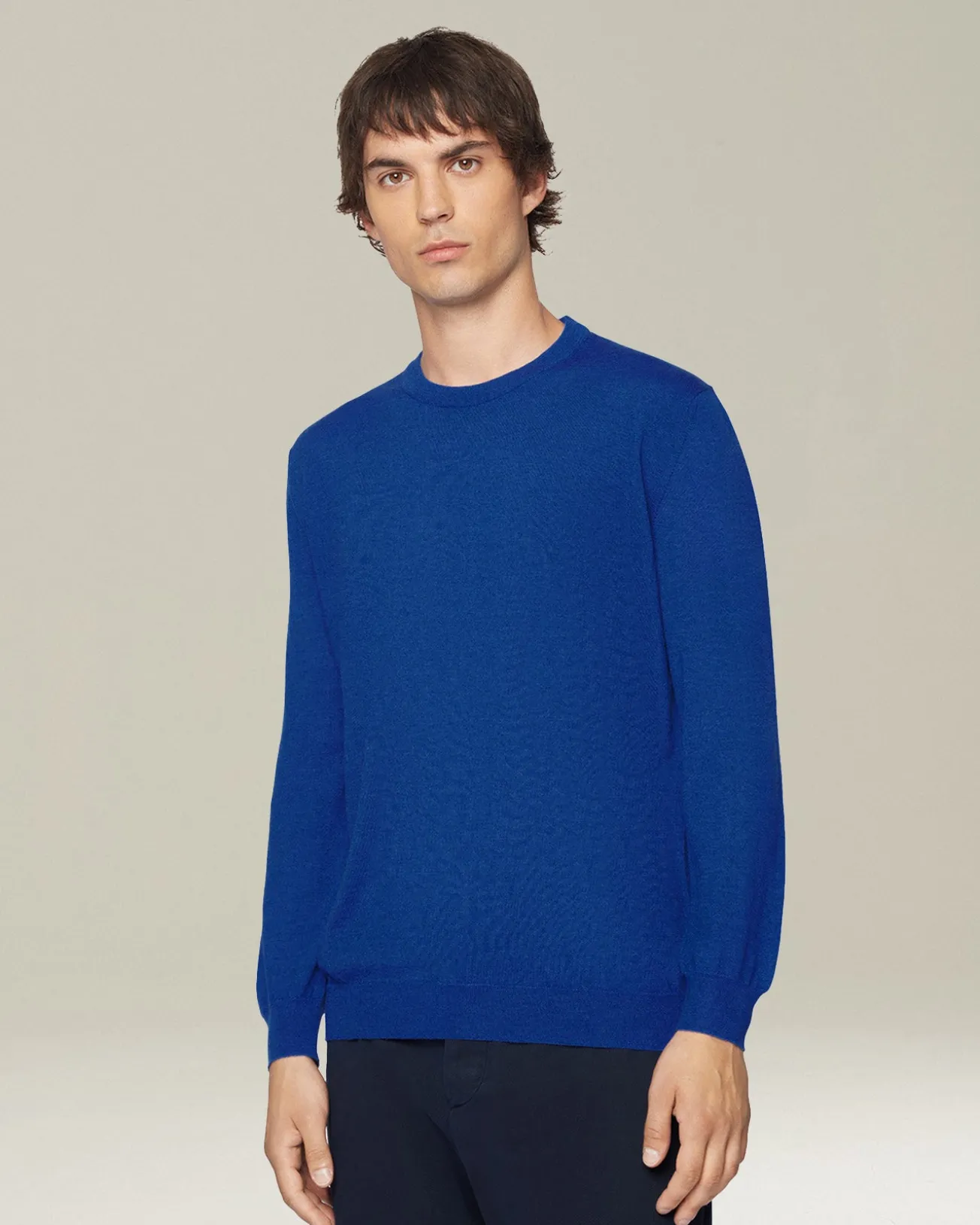Maglione girocollo in cashmere e seta azzurro elettrico
